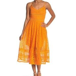 NSR Sleeveless A-line Orange lace Midi dress size medium